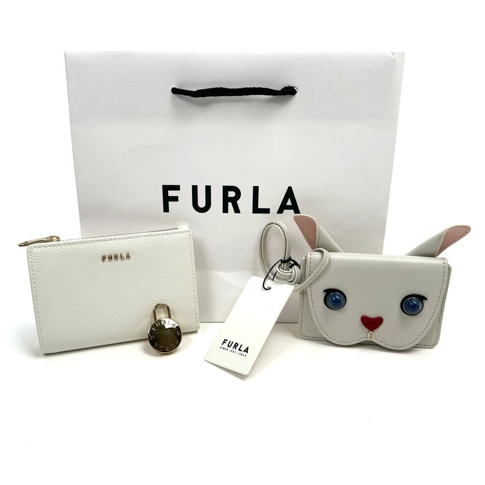 Furla White Mini Wallet & Bunny Card Holder Set